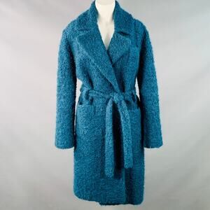 TORY BURCH Size XS Teal Wool Blend Textured Belted Coat